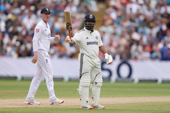 Rishabh Pant celebrating his half-century at Edgbaston.